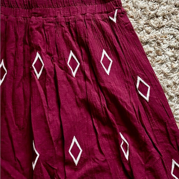 Polagram Maroon A-Line Skirt with Diamond Pattern Elastic Waist Cotton - Picture 3 of 13